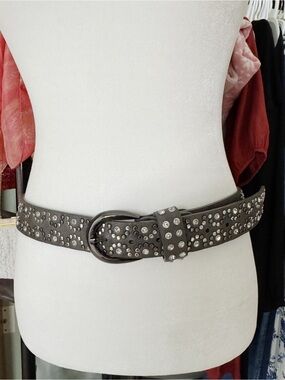 Studded Taupe Grey Women’s Fashion Belt - Faux Leather fits Size M/L (31-35”)